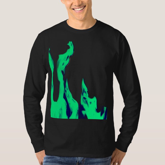 Green fire – Grünes Feuer – Flamme Flame Flames T Shirt (Framsida)
