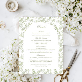 Green Floral and Bird Toile Enclosure Cards Tilläggskort