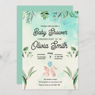 Green Floral Baby Shower, Spring Baby Shower  Inbjudningar