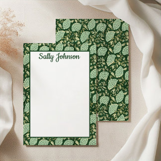 Green Floral Block Print, Customized Stationery Tack Kort
