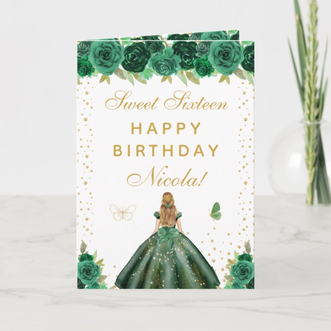 Green Floral Blonde Hair Girl Sweet Sixteen Kort (Framsida)