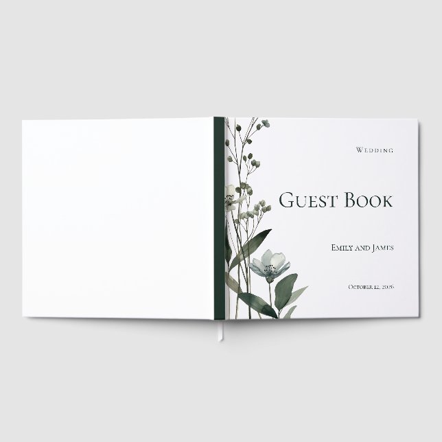 Green Floral Botanical Wedding Gästböcker (Full)