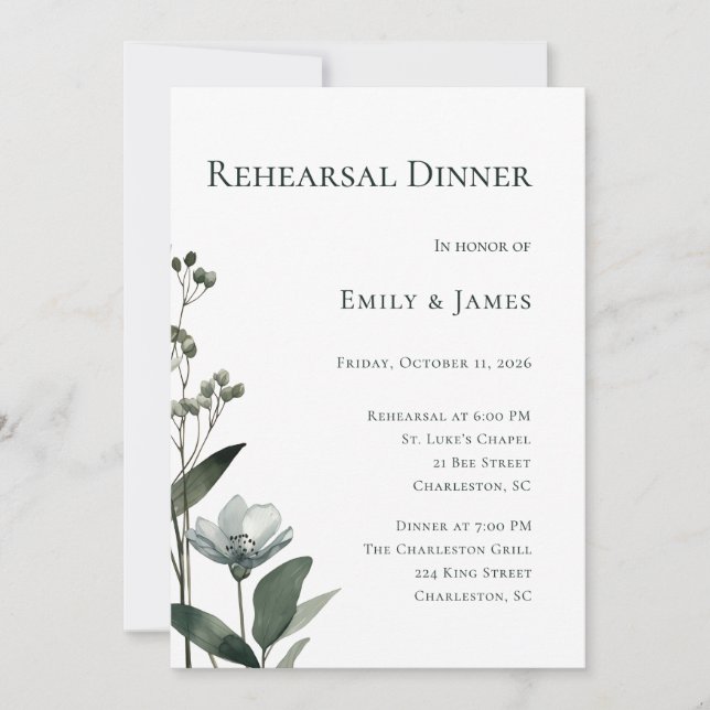 Green Floral Botanical Wedding Inbjudningar (Framsida)