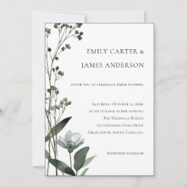 Green Floral Botanical Wedding Inbjudningar