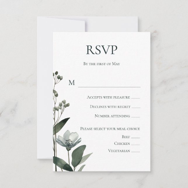 Green Floral Botanical Wedding OSA Kort (Framsida)