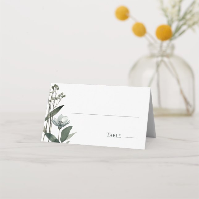 Green Floral Botanical Wedding Placeringskort (Framsida)