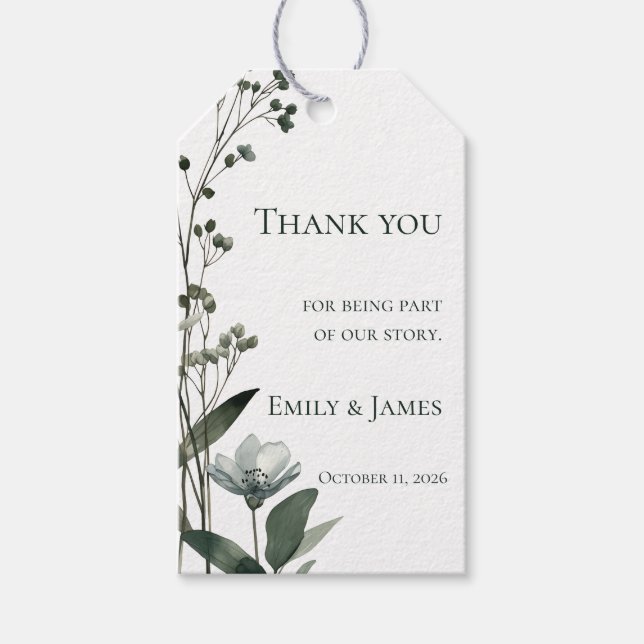Green Floral Botanical Wedding Presentetikett (Framsidan)