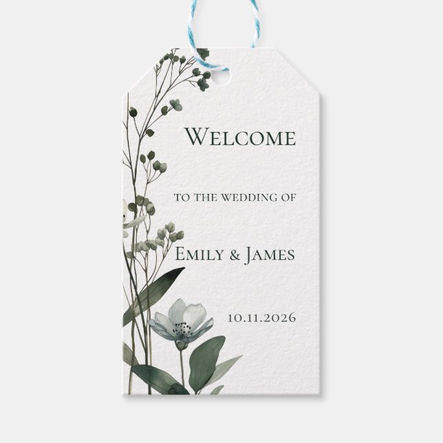 Green Floral Botanical Wedding Presentetikett (Framsidan)