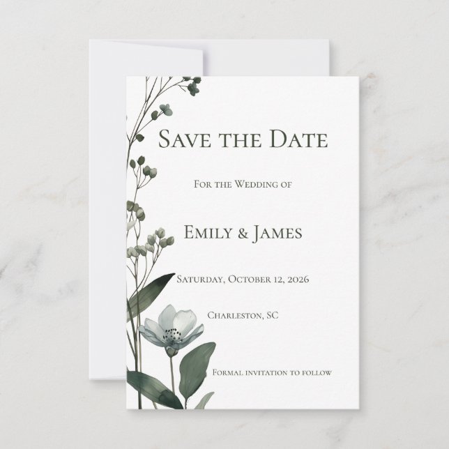 Green Floral Botanical Wedding Spara Datumet (Framsida)