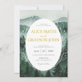 Green Floral Forest Classic Watercolor Wedding  Inbjudningar
