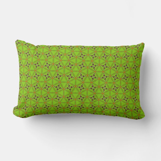 Green Floral Geometric Long Accent Pillow Lumbarkudde (Framsida)