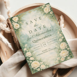 Green Floral Gold Garden Quinceañera Spara Datumet