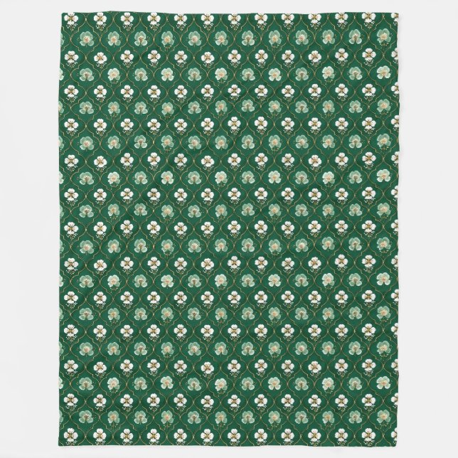 Green Floral Lattice Pattern Fleecefilt (Framsidan)