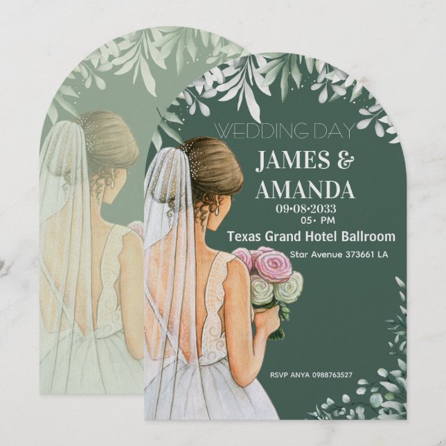 Green Floral On Budget Wedding  Inbjudningar (Fram/baksida)