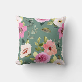 Green & Floral pretty throw cushion Kudde