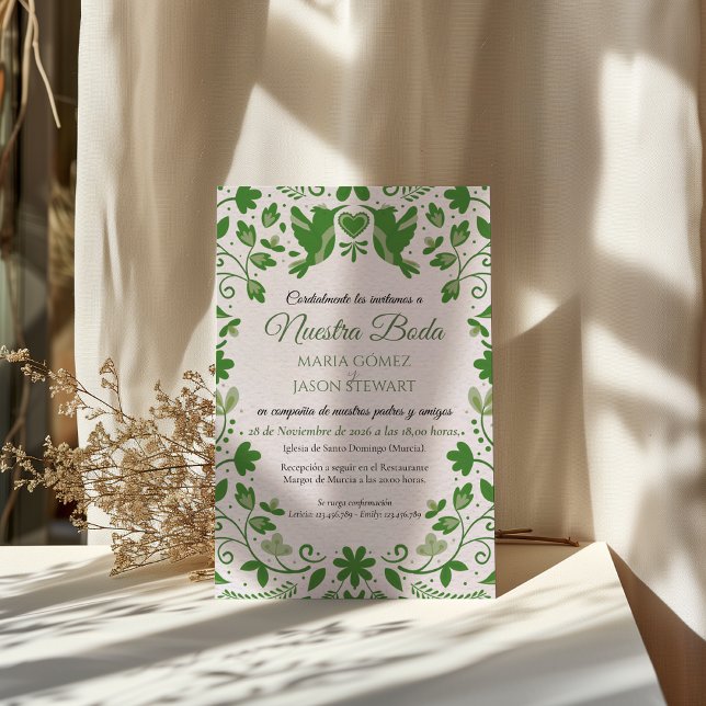 Green Floral Romantic Aesthetic Spanish Wedding Inbjudningar (Green Floral Romantic Aesthetic Spanish Wedding Invitation)