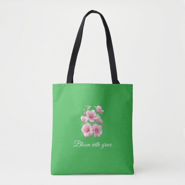 Green Floral Soft Pink Flowers Elegant Tygkasse (Framsida)