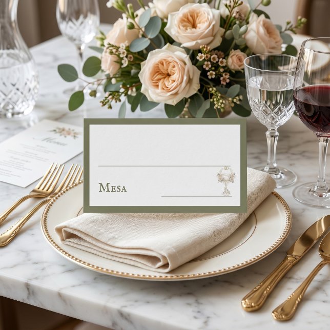 Green Floral Spanish Wine Glass Wedding Mesa  Placeringskort (Skapare uppladdad)