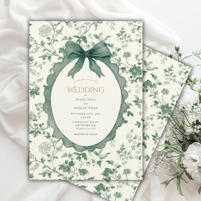 Green Floral Vintage Wedding Inbjudningar (Skapare uppladdad)