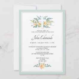 Green Floral Watercolor Baptism Invitation Inbjudningar