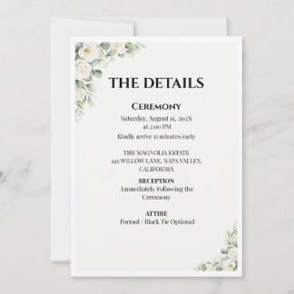 Green Floral Wedding Details Card Inbjudningar