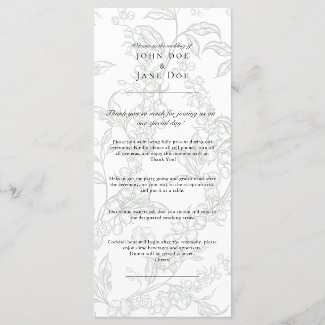 Green Floral Wedding Program (Framsida)