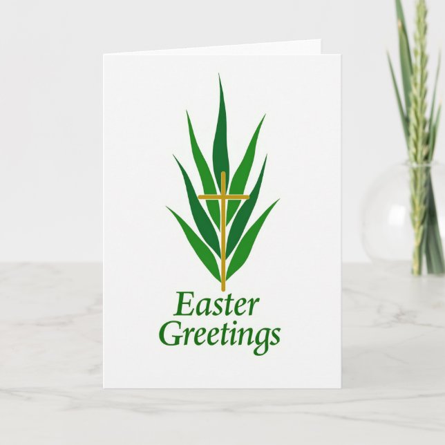 Green Foliage Golden Cross Card Kort (Framsida)