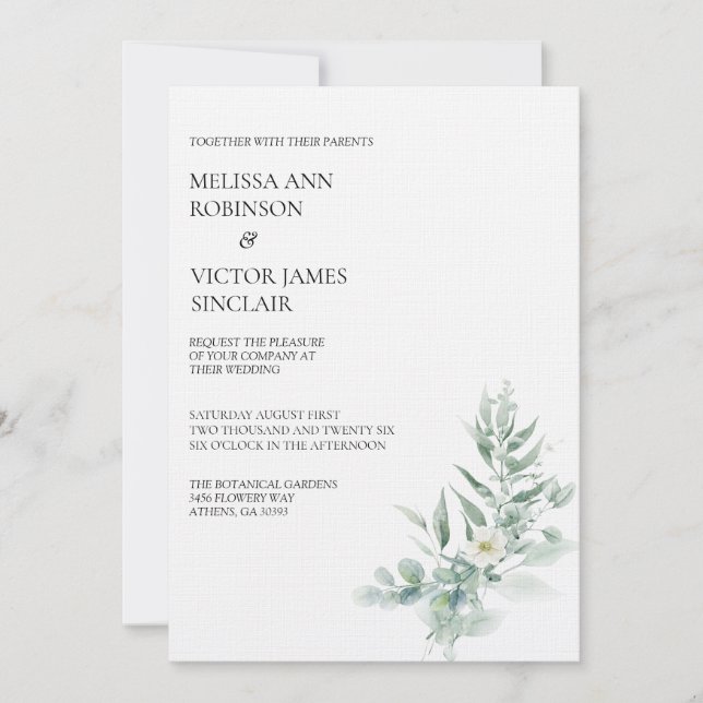 Green Foliage Wedding Invitation Inbjudningar (Framsida)