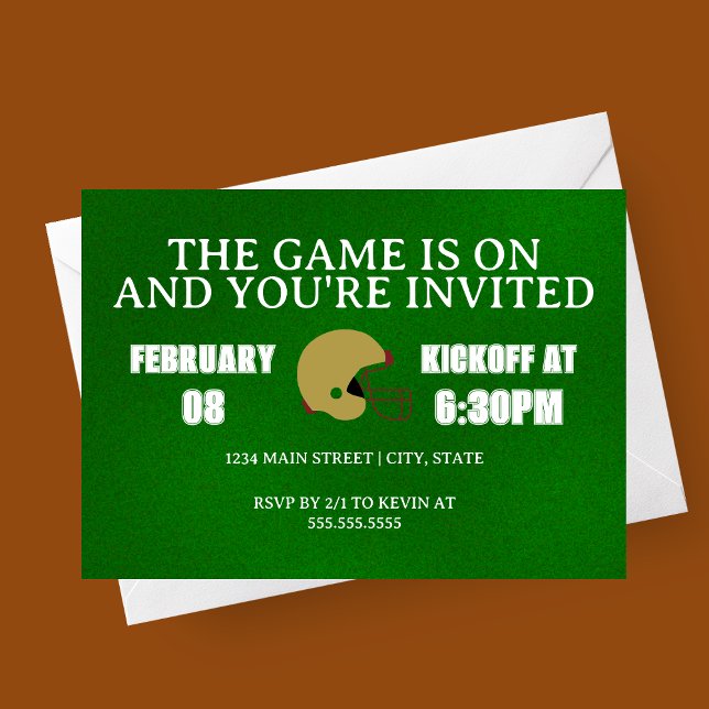 Green Football Game Night Invitation Inbjudningar (The Game is On Modern Football Watch Party Invitation)