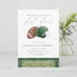 Green Football Helmet First Birthday Inbjudningar