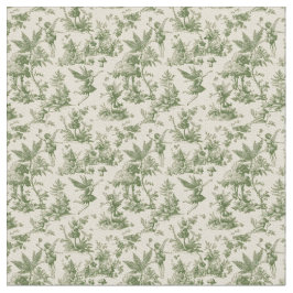 Green Forest fairies Toile de Jouy Pattern Tyg