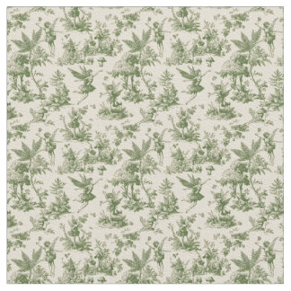 Green Forest fairies Toile de Jouy Pattern Tyg