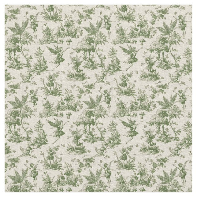 Green Forest fairies Toile de Jouy Pattern Tyg (Närbild)