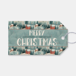 Green Forest Winter Village Presentetikett