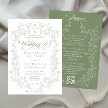 Green French Floral Frame Script Budget Wedding