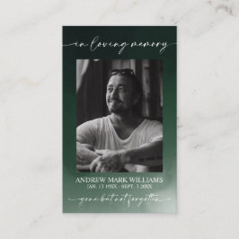 Green Funeral Memorial Prayer Photo Card Visitkort