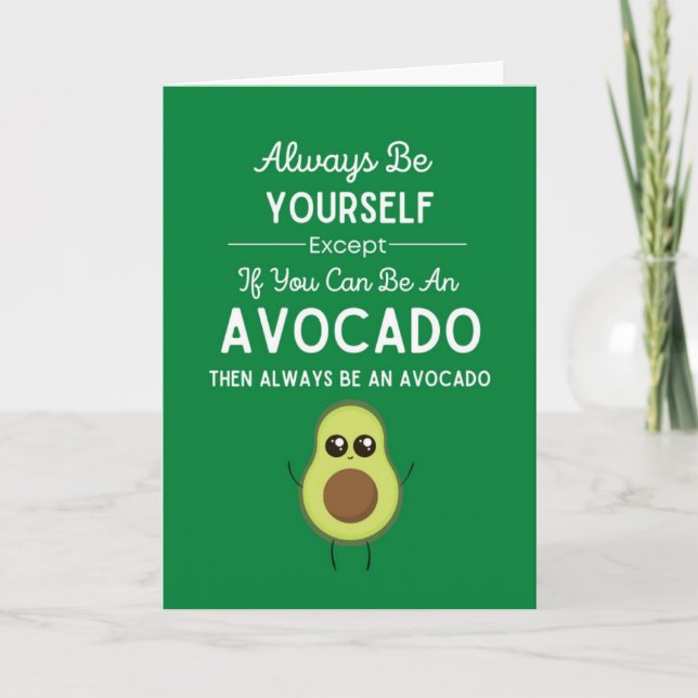 Green Funny Cute Avocado Cards For Kids Fruit Kort (Framsida)