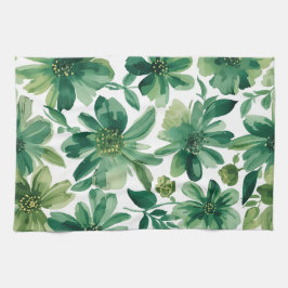 Green Garden Floral Botanical Watercolor Painting Kökshandduk