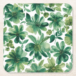 Green Garden Floral Botanical Watercolor Painting Underlägg Papper Kvadrat