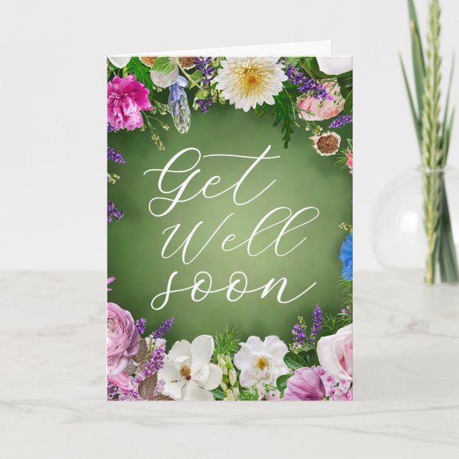 Green Garden Floral Get Well Soon Personalized  Kort (Framsida)