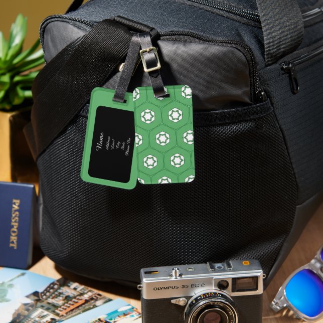 Green geometric design luggage tag bagagebricka (Fram & Baksida)