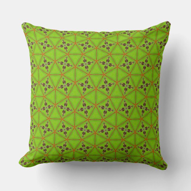 Green Geometric Floral Pattern Throw Pillow Kudde (Framsida)
