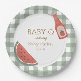 Green Gingham Baby-Q Circular Plate