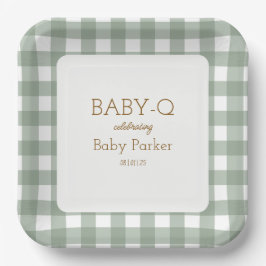 Green Gingham Baby-Q Square Plate 2