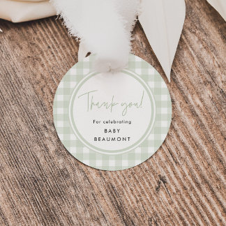 Green Gingham Baby Shower Favor Tag Gåvor Etiketter