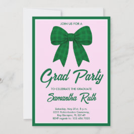 Green Gingham Bow Graduation Party Inbjudningar