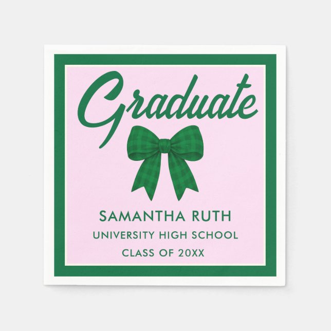 Green Gingham Bow Graduation Party Pappersservett (Framsidan)