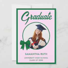 Green Gingham Bow Photo Graduation Announcement Meddelande