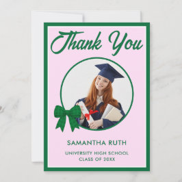 Green Gingham Bow Photo Graduation Tack Kort