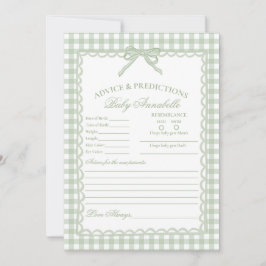 Green Gingham Coquette Bow Advice for Baby Card Inbjudningar